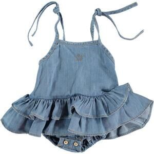 Tocoto Vintage Soft Denim Romper Ruffle size 6 months